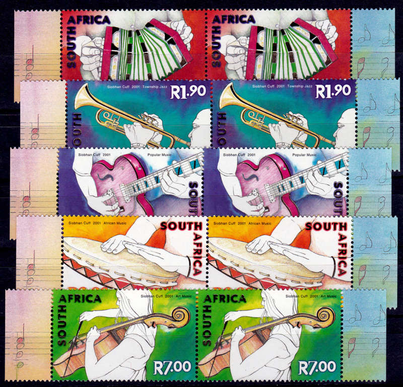RSA 2001, 23 Aug. CELEBRATION OF MUSIC IN SA, set pairs, MNH, CV R 274.00, view scans