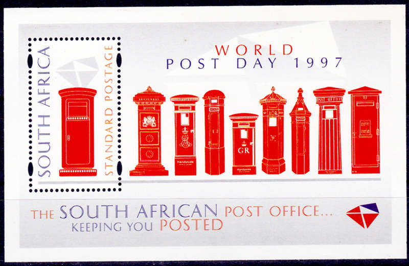 RSA 1997, 9 Oct. WORLD POST DAY, minisheet, MNH, CV R 30.00 view scans