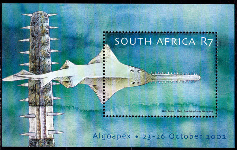 RSA 2002, 23 Oct. ALGOAPEX NATIONAL STAMP SHOW - SAWFISH, minisheet, MNH, CV R 130.00 view scans