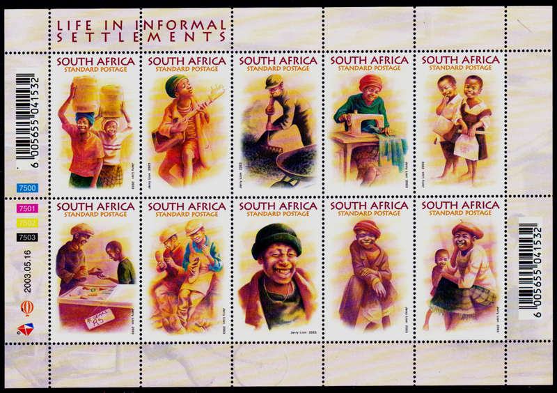 RSA 2003, 16 May. LIFE IN INFORMAL SETTLEMENTS, sheetlet, MNH, CV R 250.00 view scans