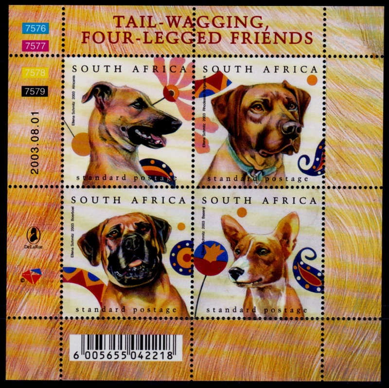RSA 2003, 1 Aug. JUNASS STAMP EXHIBITION ON DOGS, m/sheet, MNH, CV R 270.00 view scans