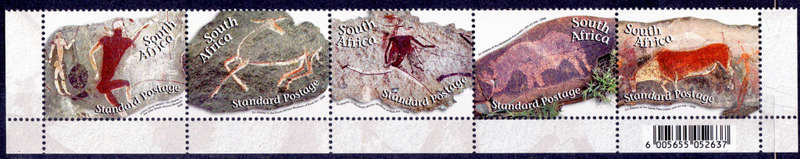 RSA 2006, 15 Feb. ROCK ART IN SA, setenant strip, MNH, CV R 100.00 view scans