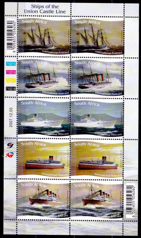 RSA 2007, 5 Dec. SHIPS OF THE UNION CASTLE LINE, sheetlet, MNH, CV R 500.00 view scans