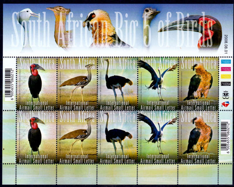 RSA 2008, 1 Aug. SA BIG 5 OF BIRDS, sheetlet, MNH, CV R 500.00 view scans
