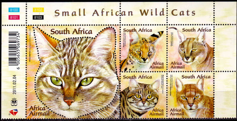 RSA 2011, 4 Feb. AFRICAN WILD CATS, control block, MNH, CV R 300.00 view scans