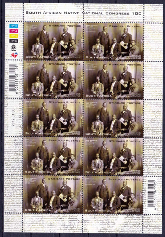 RSA 2012, 6 Jan. 100th ANNIV SANNC, sheetlet, MNH, CV R 300.00 view scans