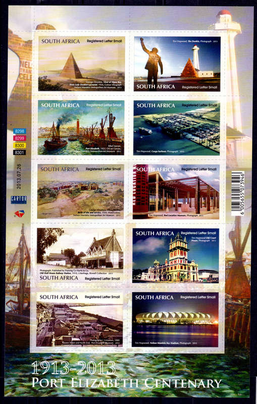 RSA 2013, 26 July. 100th OF PORT ELIZABETH, sheetlet, MNH, CV R 1,400.00 view scans