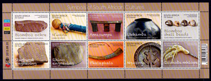 RSA 2013, 20 Sept. SYMBOLS OF SA CULTURES, sheetlet, MNH, CV R 400.00 view scans