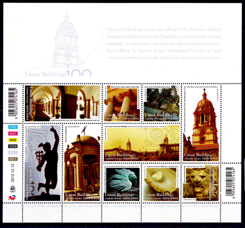 RSA 2013, 25 Dec. 100th ANNIV OF THE UNION BUILDINGS, sheetlet, MNH, CV R 350.00 view scans