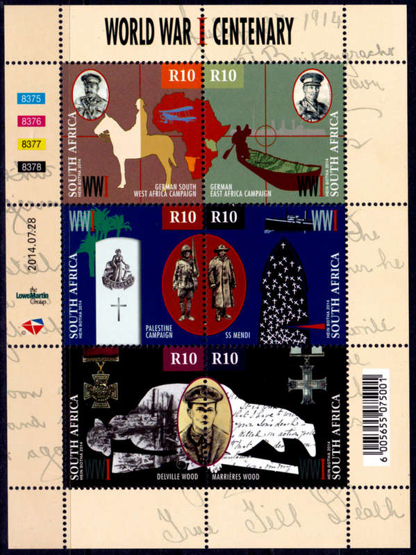 RSA 2014, 28 July. 100th ANNIV OF WORLD WAR I, sheetlet, MNH, CV R 450.00 view scans