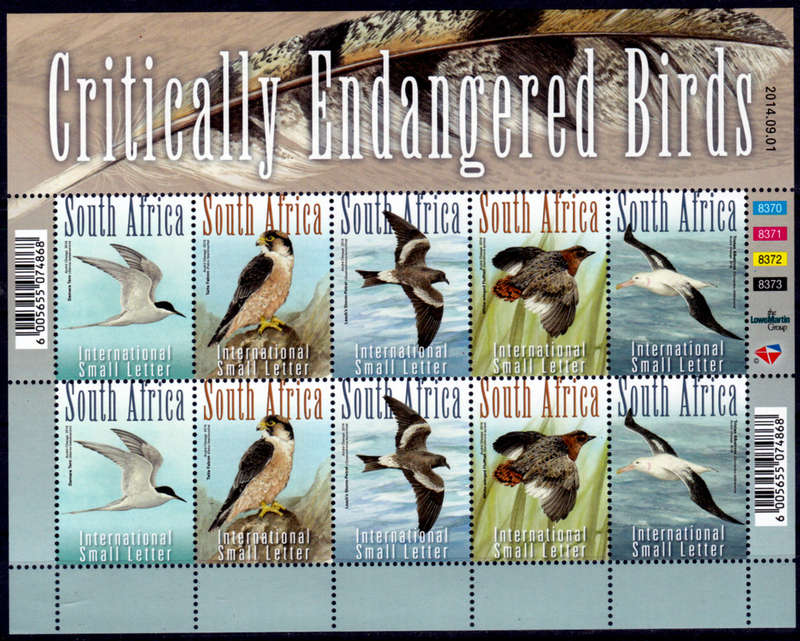 RSA 2014, 1 Sept. CRITICALLY ENDANGERED BIRDS, sheetlet, MNH, CV R 800.00 view scans