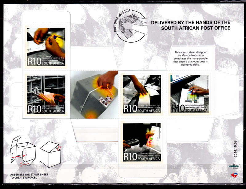 RSA 2014, 9 Oct. WORLD POST DAY, sheetlet, MNH, CV R 400.00 view scans