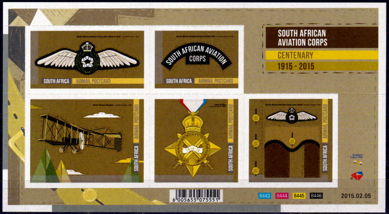 RSA 2015, 5 Feb. SA AVIATION CORPS CENTENARY, sheetlet, MNH, CV R 300.00 view scans