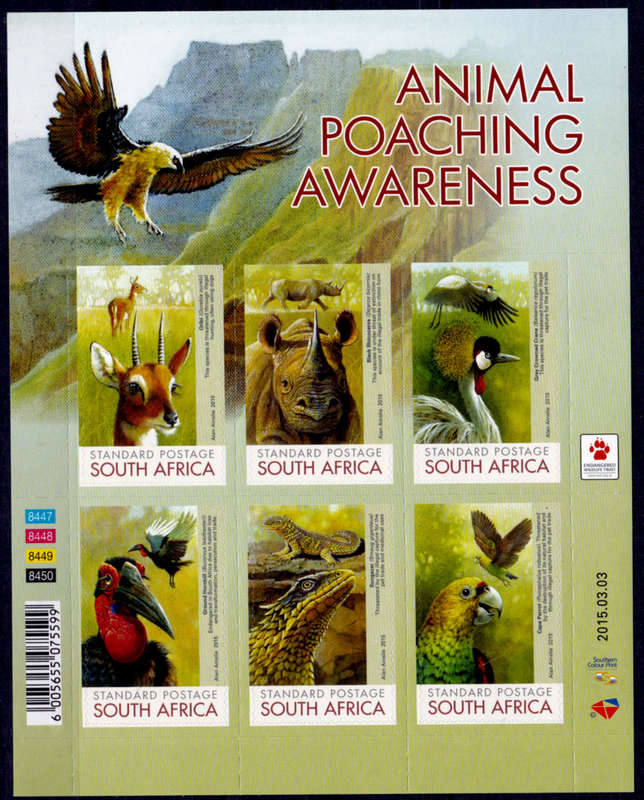 RSA 2015, 3 March. ANIMAL POACHING AWARENESS, sheetlet, MNH, CV R 200.00 view scans