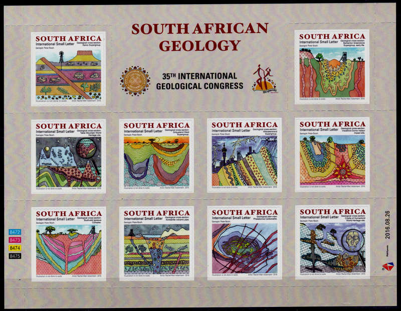RSA 2016, 26 Aug. SA GEOLOGY, sheetlet, MNH, CV R 600.00 view scans