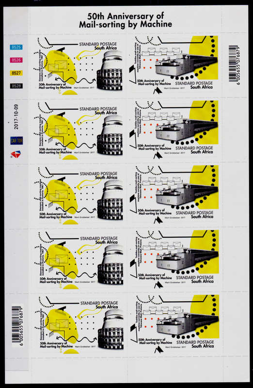 RSA 2017, 9 Oct. WORLD POST DAY, sheetlet, MNH, CV R 350.00 view scans