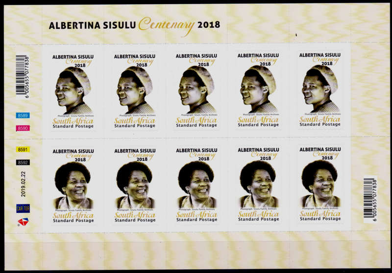 RSA 2019, 2 Feb . ALBERTINA SISULU, sheetlet, MNH, CV R 300.00 view scans