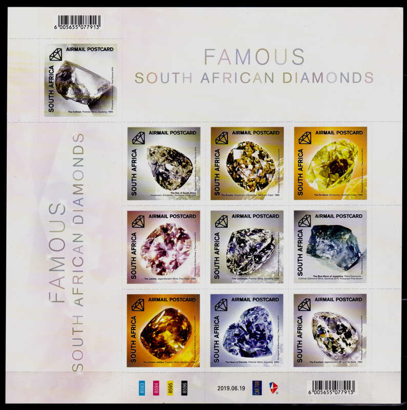 RSA 2019, 19 June. FAMOUS SA DIAMONDS, sheetlet, MNH, CV R 750.00 view scans