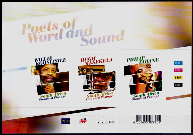 RSA 2020, 31 Jan. POETS OF WORD AND SOUND, minisheet, MNH, CV R 100.00 view scans
