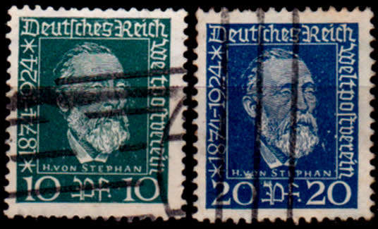 GERMAN EMPIRE 1924, 9 Oct. 50th ANNIV OF UPU, set, UH, CV +/-R 20.00, view scans