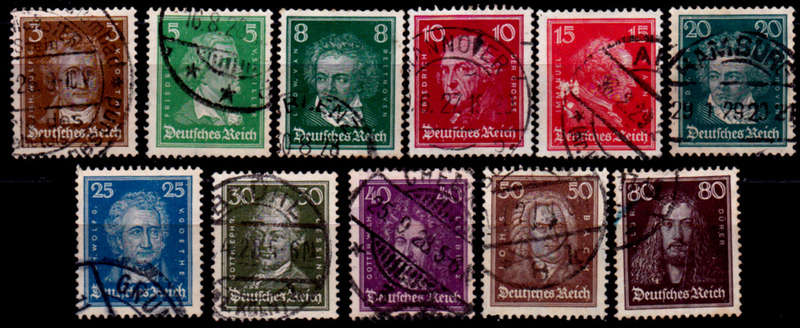 GERMAN EMPIRE 1926, 1 Nov. FAMOUS GERMANS, set, UH, CV +/-R 390.00, view scans