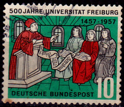 GERMANY 1957, 24 June. 500th ANNIV FREIBURG UNIV, single, UH CV +/-R 5.00 view scans