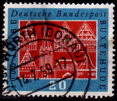 GERMANY 1959, 20 June. 1000th ANNIV TOWN OF BUXTEHUDE, single, UH, CV +/-R 5.00 view scans