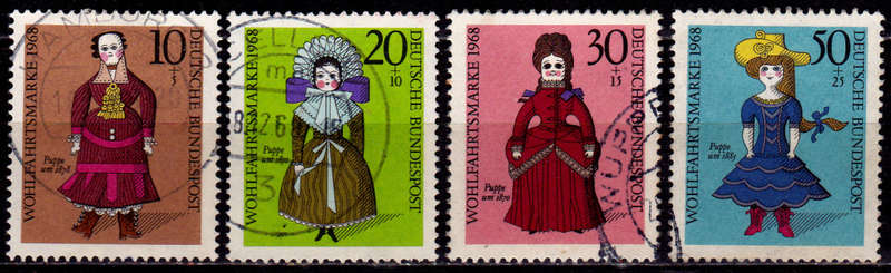 GERMANY 1968, 3 Oct. CHARITY STAMPS - DOLLS, set, UH, CV +/-R 35.00 view scans