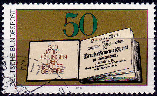 GERMANY 1980, 10 July. 250th ANNIV 1st EDITION MORAVIAN BOOK, single, UH, CV+/- R 5.00 view scans