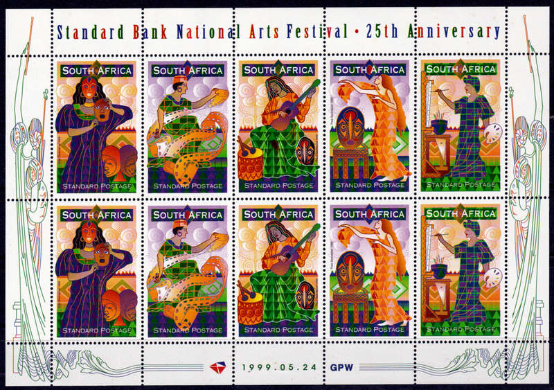 RSA 1999, 29 June. 25th ANNIV STANDARD BANK ARTS, sheetlet of 10, MNH, CV R 220.00, view scans