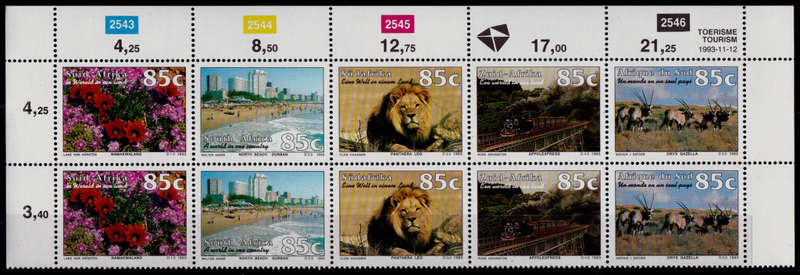 RSA 1993, 12 Nov. TOURISM, extended control strip, MNH, CV R 80.00 view scans