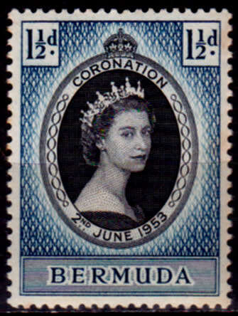 BERMUDA 1953, 4 June, Coronation of QEII, single, MH, CV +/-R 15.00, view scans