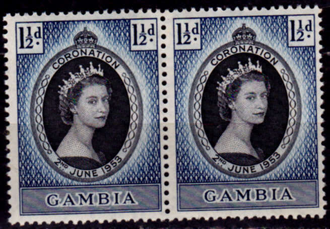 GAMBIA 1953, 2 June. CORONATION of QEII, single pair, MNH, CV +/-R 20.00, view scans