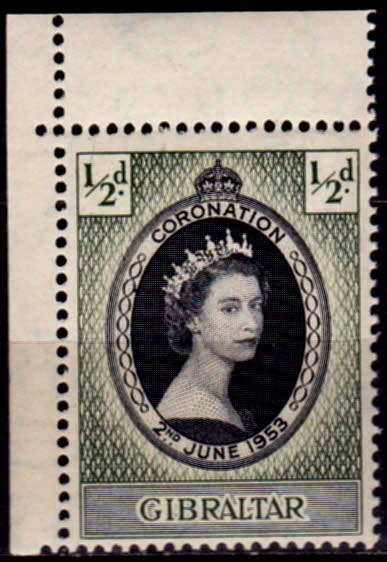 GIBRALTAR 1953, 2 June. CORONATION of QEII, single, MNH, CV +/-R 10.00, view scans