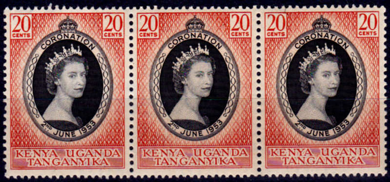 KUT 1953, 2 June. CORONATION of QEII, single strip, MNH, CV +/-R 15.00, view scans