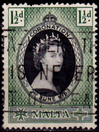 MALTA 1953, 2 June, CORONATION of QEII, single, UH, CV +/-R 5.00, view scans