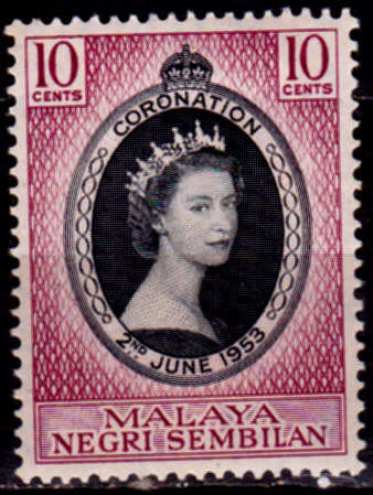 MALAYA NEGRI SEMBILAN 1953, 2 June. CORONATION of QEII, single, MH, CV +/-R 30.00, view scans