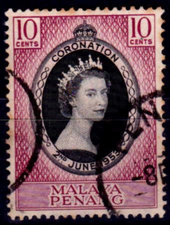 MALAYA PENANG 1953, 2 June. CORONATION of QEII, single, UH, CV +/-R 5.00, view scans