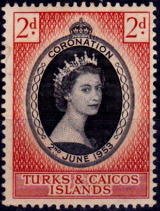 TURKS and CAICOS ISLANDS 1953, 2 June, CORONATION of QEII, single, MH, CV +/-R 10.00, view scans