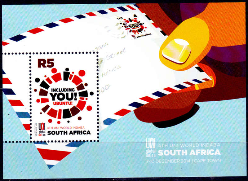 RSA 2014, 5 Dec. UNI WORLD INDABA, minisheet, MNH, CV R 400.00 view scans