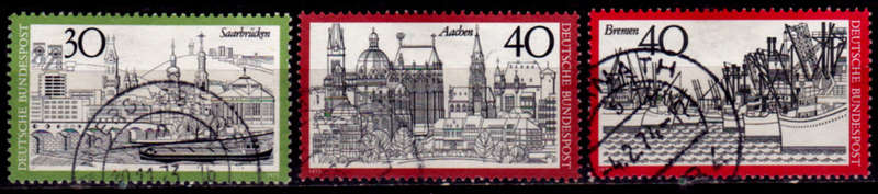 GERMANY 1973, 19 Oct. SAARBRUCKEN, AACHEN AND BREMEN, set, UH, CV+/- R 15.00 view scans