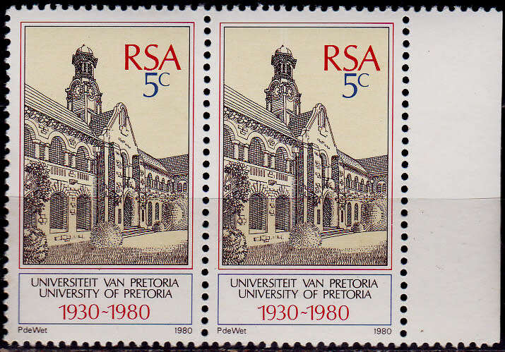 RSA 1980, 9 Oct. 50th ANNIV UNIV OF PRETORIA, single pair, MNH, CV R 2.00 view scans