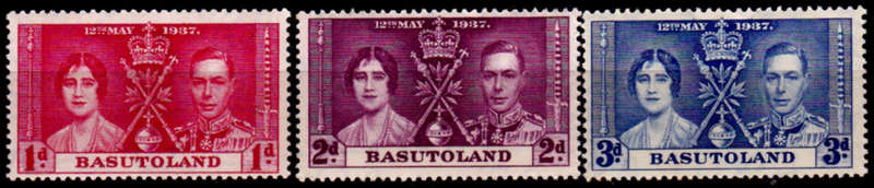BASUTOLAND 1937. CORONATION of KGVI and QE, set, MH, CV +/- R 29.00, view scans