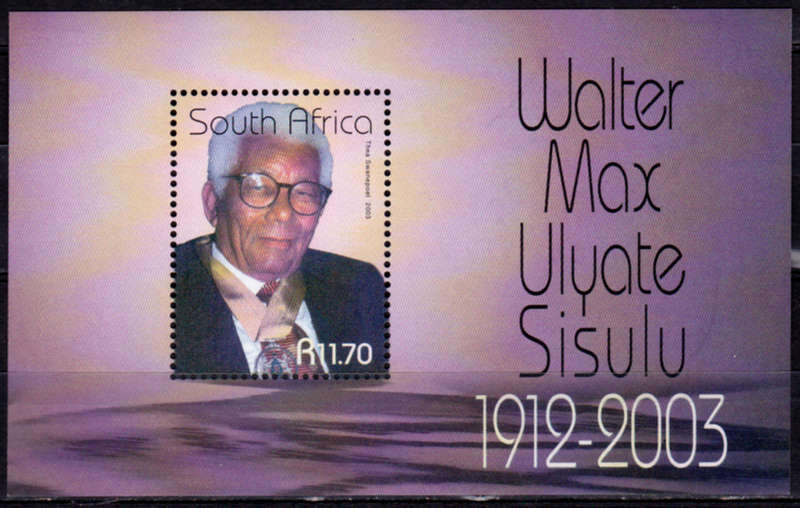 RSA 2003, 24 Sept. WALTER M U SISULU, minisheet, MH, CV R 300.00 view scans