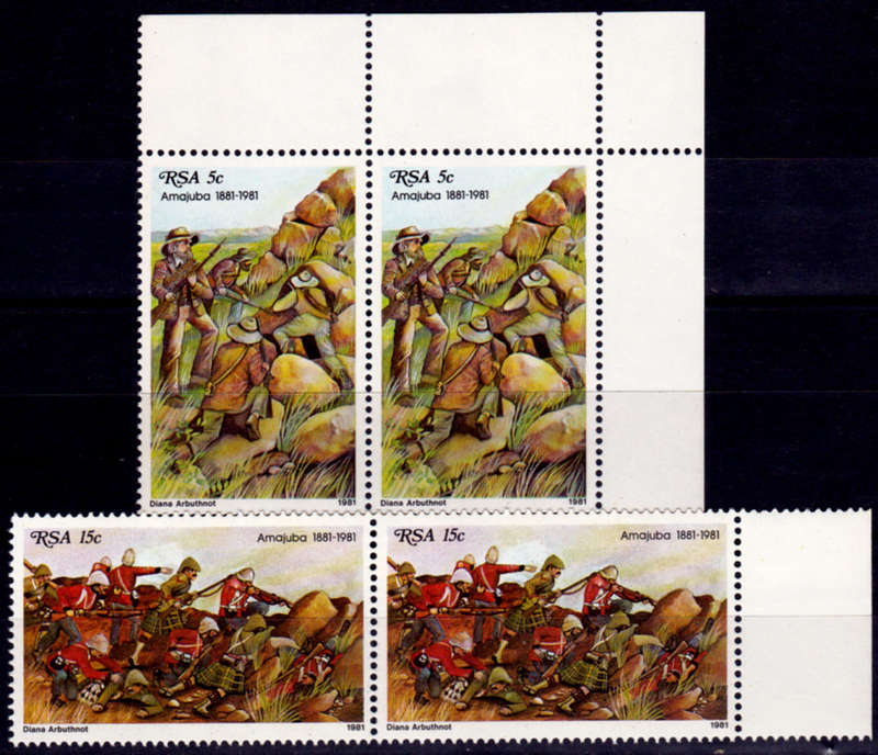RSA 1981, 27 Feb. 100th ANNIV BATTLE of AMAJUBA, set pairs, MNH, CV R 7.00 view scans