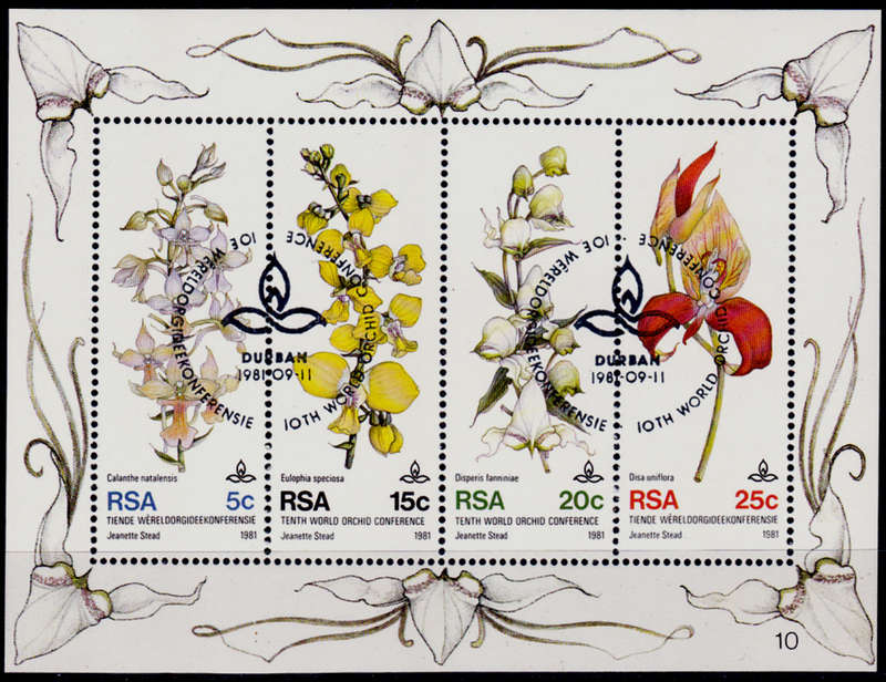 RSA 1981, 11 Sept. 10th WORLD ORCHID CONFERENCE, minisheet, CTO, CV R ??, view scans