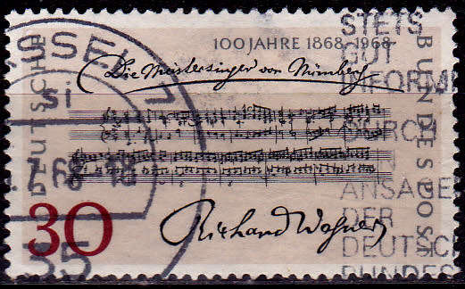 GERMANY 1968, 21 June. RICHARD WAGNER, single, UH, CV +/-R 5.00 view scans