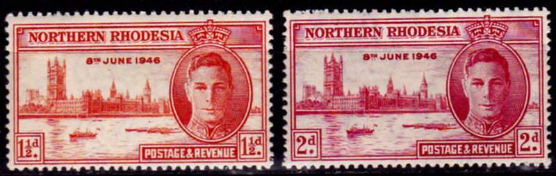 NORTHERN RHODESIA 1946, 26 Nov. VICTORY ISSUE, set, MH, CV R 17.00 view scans