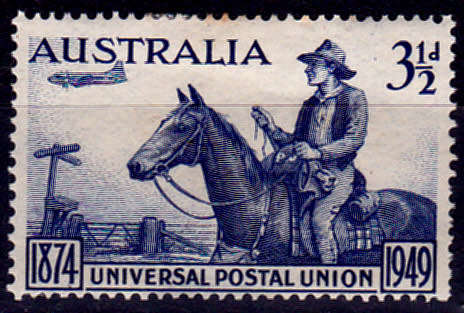 AUSTRALIA 1949, 10 Oct. 75th ANNIV OF UPU, single, MH, CV +/-R 5.00 view scans