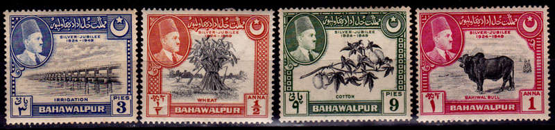 BAHAWALPUR 1949, 3 March. 25th ANNIV REIGN of SADEQ MOHAMMAD KHAN, set, MH, CV +/-R 20.00 view scans